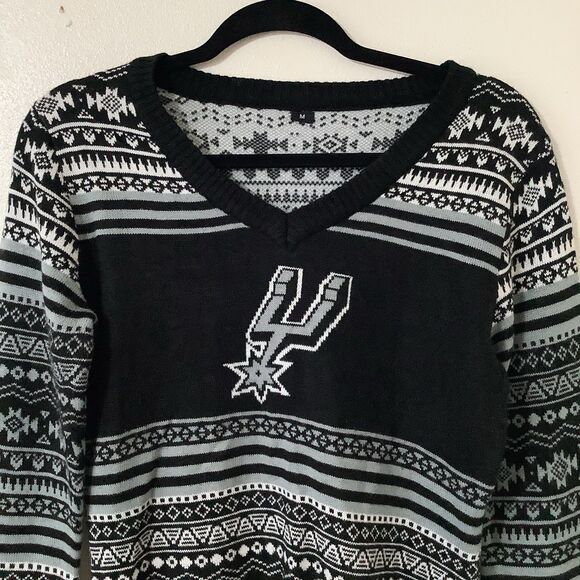 San Antonio Spurs NBA Fair Isle Aztec Knitted Ugly Christmas Sweater M Holiday - Picture 2 of 8